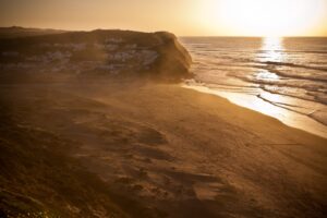 Beautiful orange sunset on the Portugal ocean coast