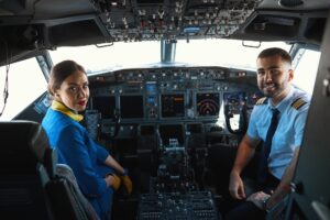 Friendly coworkers resting after the international flight