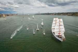 Tall ships sailing in Tagus river. Lisbon, Portugal